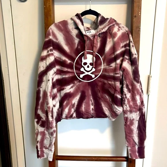 soulcycle Tops Soulcycle Maroon Tie Dye Skull Cropped Hooded
